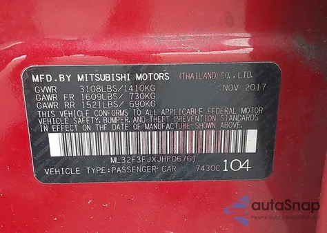 2018 Mitsubishi Mirage G4 Es из США, поврежденный, VIN ML32F3FJXJHF06761